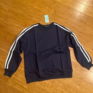 Navy Women's Sweatshirt with White Stripes